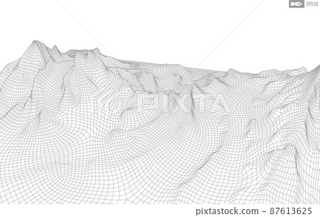 Wireframe landscape on white background. Abstract geometric vector technology background. 3d vector digital background. 87613625