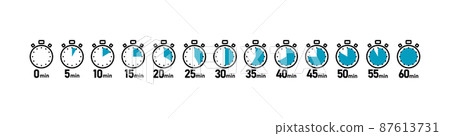 Vector illustration icon set of timer clock in 5 minute increments 87613731