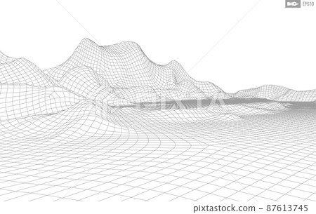Wireframe landscape on white background. Abstract geometric vector technology background. 3d vector digital background. Wireframe landscape on white background. Abstract geometric vector technology background. 3d vector digital background. 87613745