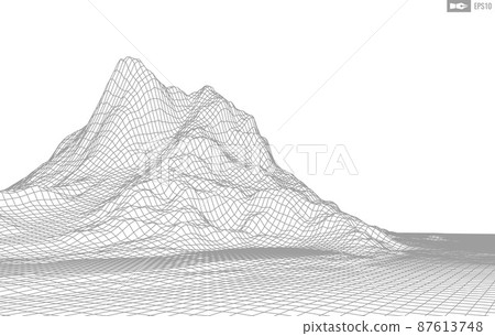 Wireframe landscape on white background. Abstract geometric vector technology background. 3d vector digital background. Wireframe landscape on white background. Abstract geometric vector technology background. 3d vector digital background. 87613748