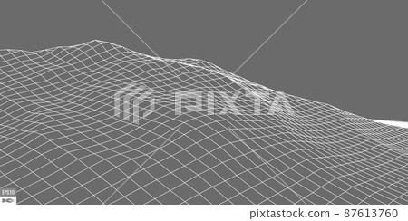 Wireframe landscape on white background. Abstract geometric vector technology background. 3d vector digital background. Wireframe landscape on white background. Abstract geometric vector technology background. 3d vector digital background. 87613760
