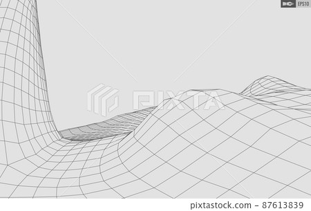 Wireframe landscape on white background. Abstract geometric vector technology background. 3d vector digital background. 87613839