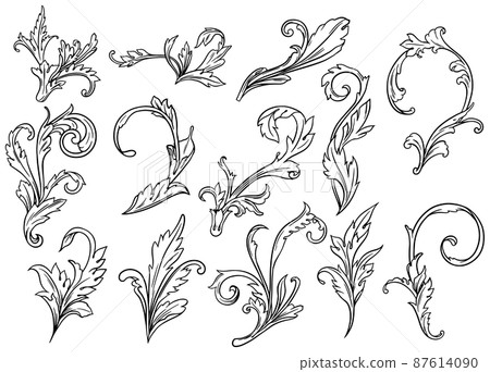 Hand-painted monochrome ivy pattern set vector material 87614090