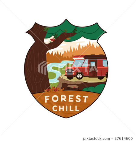 Vector logo of camper in forest Vector logo of camper in forest 87614600