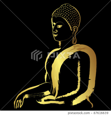 Buddha with golden brush stroke over on black background ,Vector brush stroke design Buddha with golden brush stroke over on black background ,Vector brush stroke design 87616639