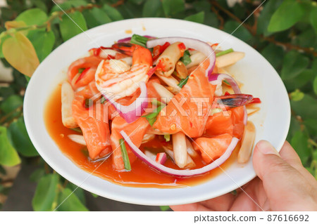 salmon and shrimp salad , spicy salad or spicy seafood salad salmon and shrimp salad , spicy salad or spicy seafood salad 87616692