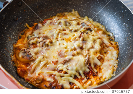 Tofu pizza baked in a frying pan 87616787