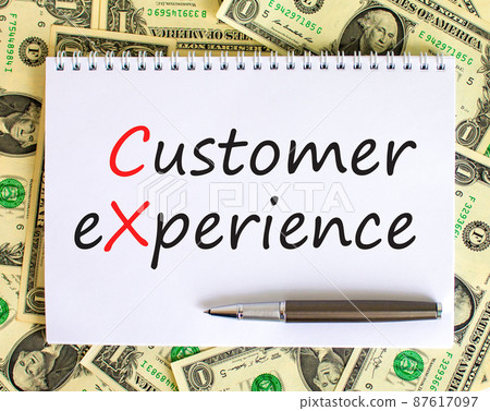 CX customer experience symbol. Concept words CX customer experience on white note. Metallic pen. Dollar bills. Beautiful white background. Copy space. Business and CX customer experience concept. CX customer experience symbol. Concept words CX customer experience on white note. Metallic pen. Dollar bills. Beautiful white background. Copy space. Business and CX customer experience concept. 87617097