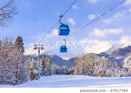 Ski resort Bansko, Bulgaria, cable car, ski road 87617368