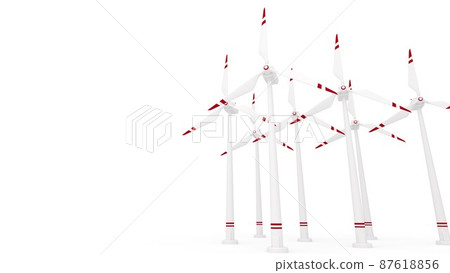 3d render of group of wind turbines in white red colors 87618856