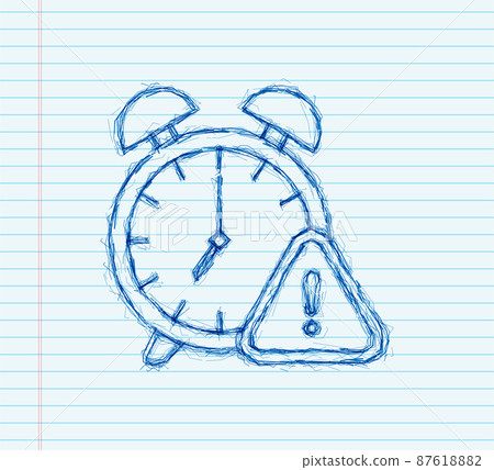 Vintage sketch icon with red alarm alert on halftone. Notification bell icon. 87618882