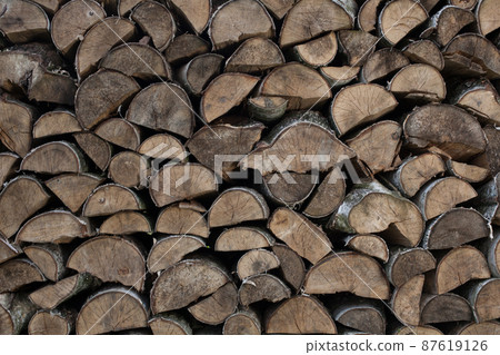 Stack, reserve of wood to the fireplace. Natural fuel. 87619126