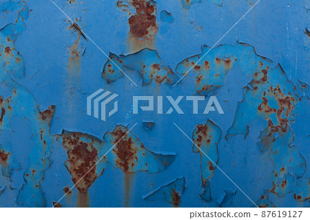 Metal sheet old, of course destroyed in the blue colour. Corrosion. 87619127
