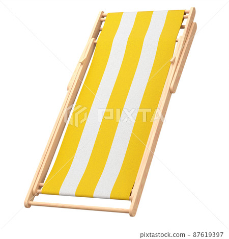 Yellow striped beach chair isolated on white background. 3d rendering of beach and ocean vacations and summer getaways 87619397