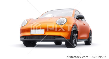 Orange cute little electric hatchback car. 3D illustration. Orange cute little electric hatchback car. 3D illustration. 87619594