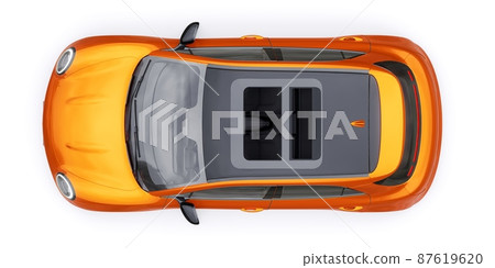 Orange cute little electric hatchback car. 3D illustration. Orange cute little electric hatchback car. 3D illustration. 87619620