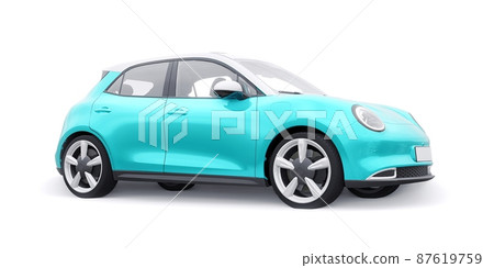 a cute little electric hatchback car. 3D illustration. a cute little electric hatchback car. 3D illustration. 87619759