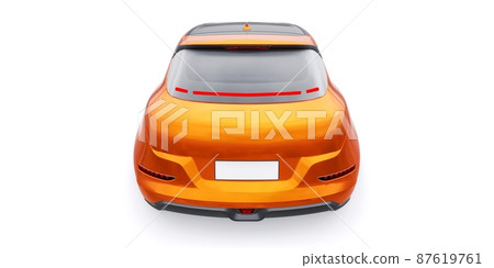 Orange cute little electric hatchback car. 3D illustration. Orange cute little electric hatchback car. 3D illustration. 87619761