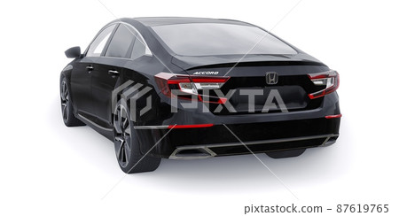 Tula, Russia. January 30, 2022: Honda Accord 2020: Black large hybrid business sedan for work and family. 3D illustration 87619765