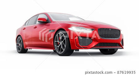 Red Premium sports sedan. 3D illustration 87619935