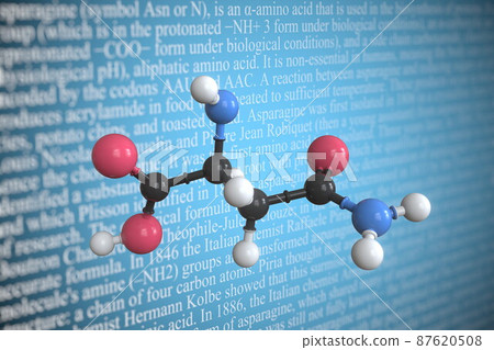 Molecular model of asparagine, 3D rendering 87620508