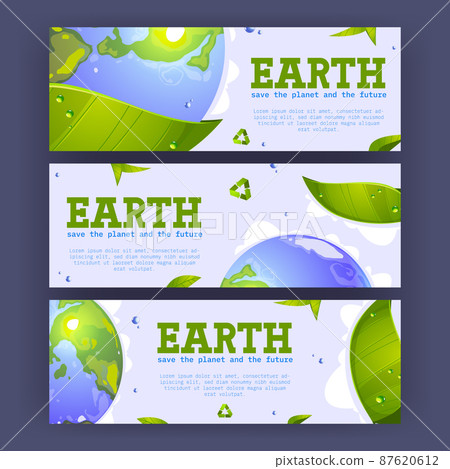 Save the planet cartoon banners with earth globe 87620612