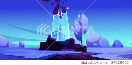 Magic portal with fairytale castle in blue glow 87620662
