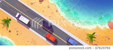 Road with cars top view, straight two lane highway 87620768