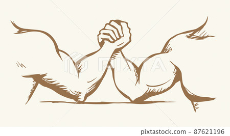 Hand wrestling contest. Vector drawing 87621196