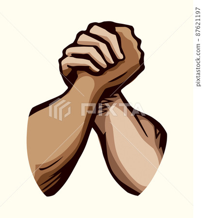 Hand wrestling contest. Vector drawing 87621197