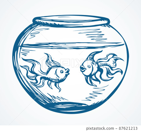 Aquarium with water for fish. Vector drawing 87621213