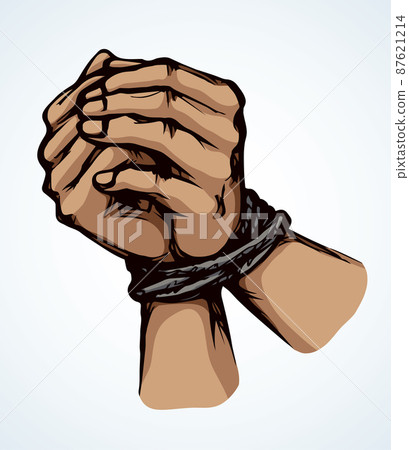 Roped bound hands. Vector drawing Roped bound hands. Vector drawing 87621214
