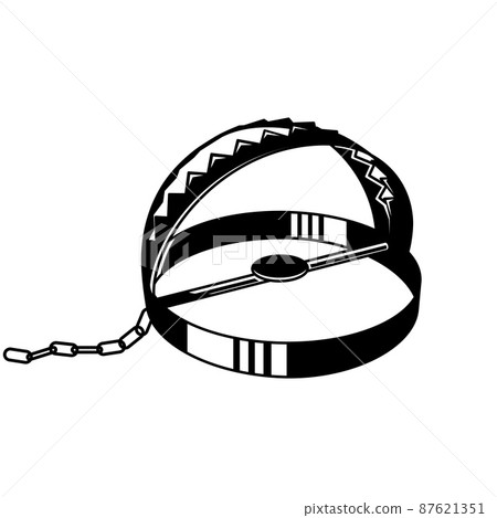 Closed cogged steel trap icon, animal hunt catcher, metal toothed snare, vector Closed cogged steel trap icon, animal hunt catcher, metal toothed snare, vector 87621351