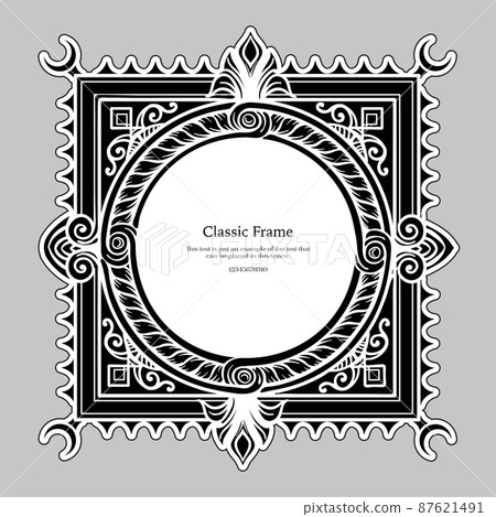 Baroque frame decor. Detailed rich ornament graphic line art. Baroque frame decor. Detailed rich ornament graphic line art. 87621491