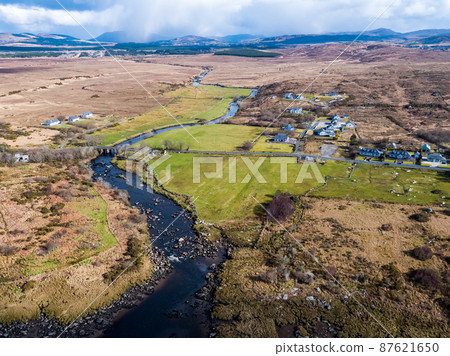 Aerial view of the mouth of the Owenea river by Ardara in County Donegal - Ireland Aerial view of the mouth of the Owenea river by Ardara in County Donegal - Ireland 87621650