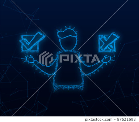 Man choosing between two options yes and no plexus icon. Vector stock illustration Man choosing between two options yes and no plexus icon. Vector stock illustration 87621698
