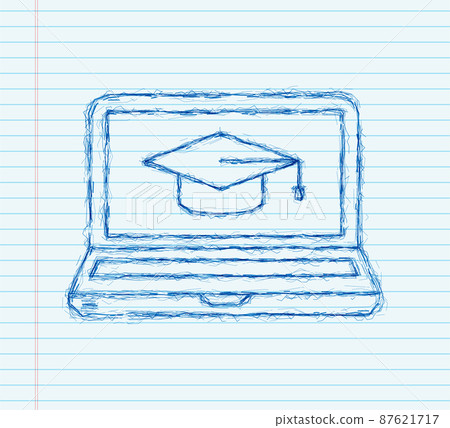 Online Education, School sketch icon. Education laptop neon. Bright signboard. Vector stock illustration. 87621717