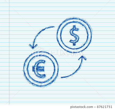 Money exchange icon. Banking currency sign. Euro and Dollar Cash transfer sketch symbol. Vector illustration Money exchange icon. Banking currency sign. Euro and Dollar Cash transfer sketch symbol. Vector illustration 87621731