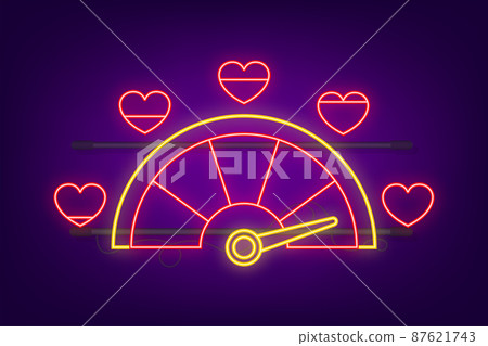 Love meter, heart indicator. Valentines day concept neon. High speed. Vector stock illustration. 87621743