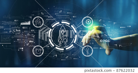 Rapid growth concept with hand pressing a technology screen 87622032
