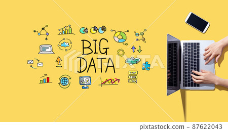 Big data theme with person working with laptop Big data theme with person working with laptop 87622043
