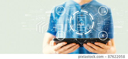 Data Privacy concept with man using a tablet Data Privacy concept with man using a tablet 87622058