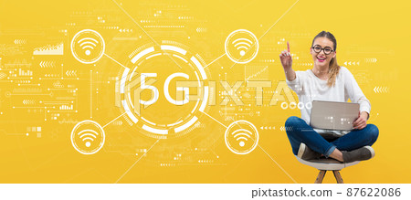 5G network with young woman 5G network with young woman 87622086