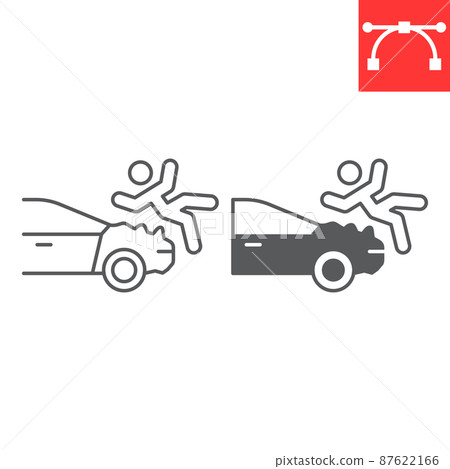 Pedestrian hit by car line and glyph icon Pedestrian hit by car line and glyph icon 87622166