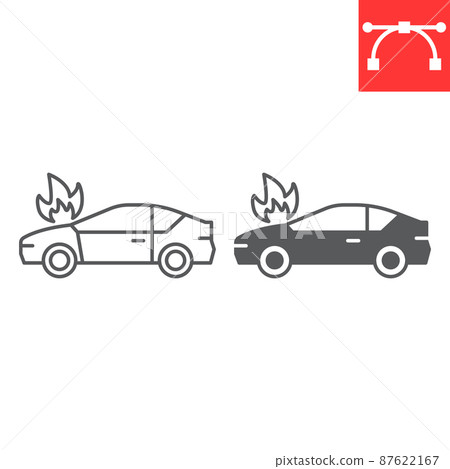 Car on fire line and glyph icon 87622167
