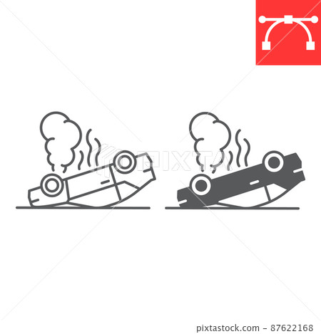 Overturned car line and glyph icon 87622168