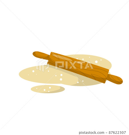 Rolling pin and dough. Wooden appliance for kitchen and cooking 87622307