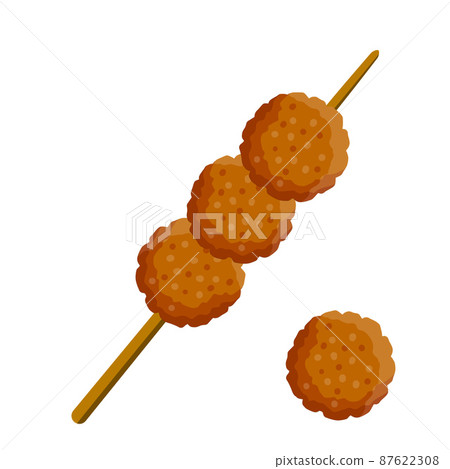 Meat balls on a stick. Food for grilling and frying. Barbecue element. 87622308