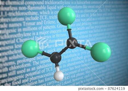 Molecular model of trichloroethylene, 3D rendering Molecular model of trichloroethylene, 3D rendering 87624119