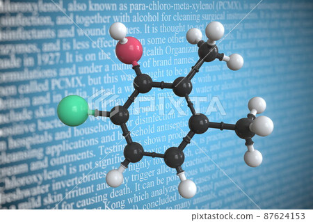 Chloroxylenol scientific molecular model, 3D rendering Chloroxylenol scientific molecular model, 3D rendering 87624153